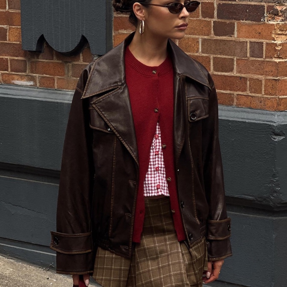 PRINCESS POLLY NICOLIE FAUX LEATHER JACKET VINTAGE WASHED BROWN